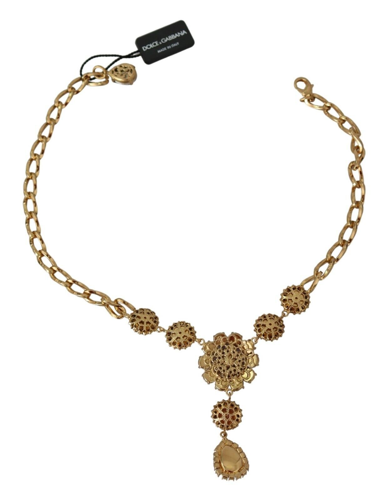 Elegant Gold Crystal Floral Charm Necklace - ventzia