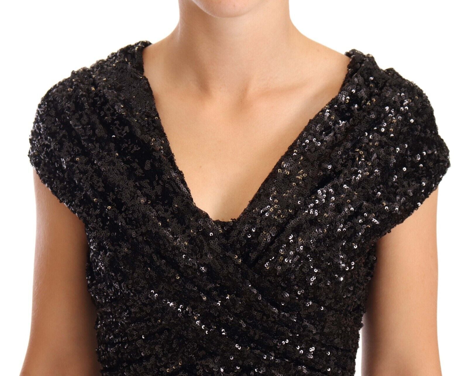 Elegant Black Sequined Open Shoulder Gown - ventzia
