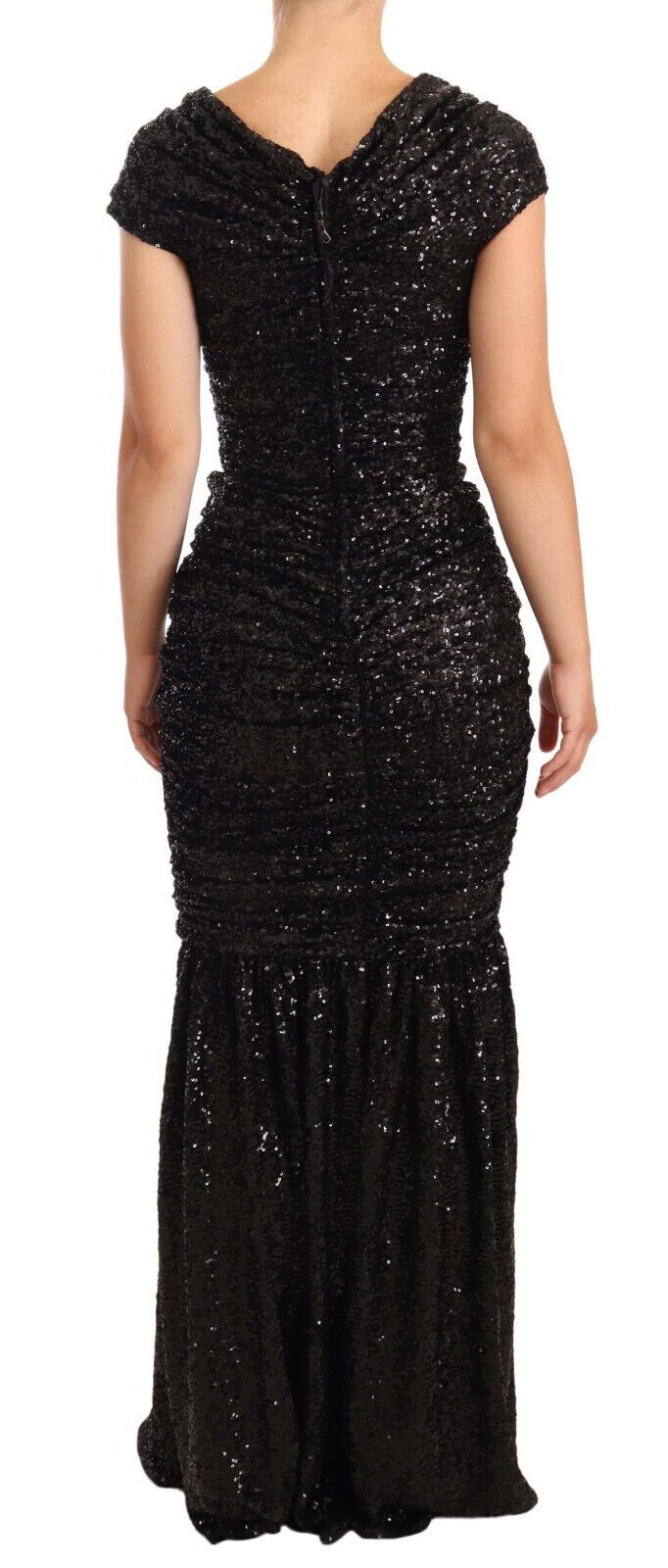 Elegant Black Sequined Open Shoulder Gown - ventzia