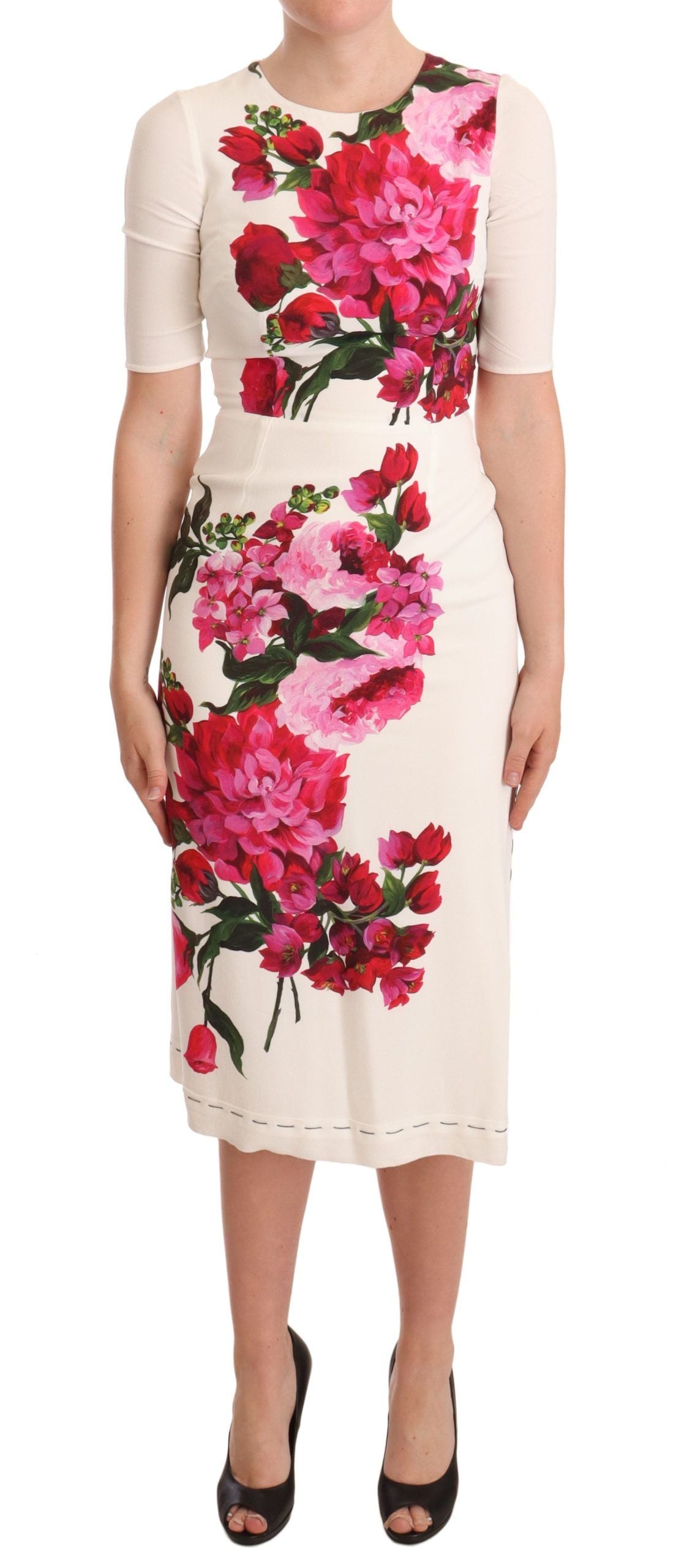 Elegant Floral Midi Bodycon Dress - ventzia