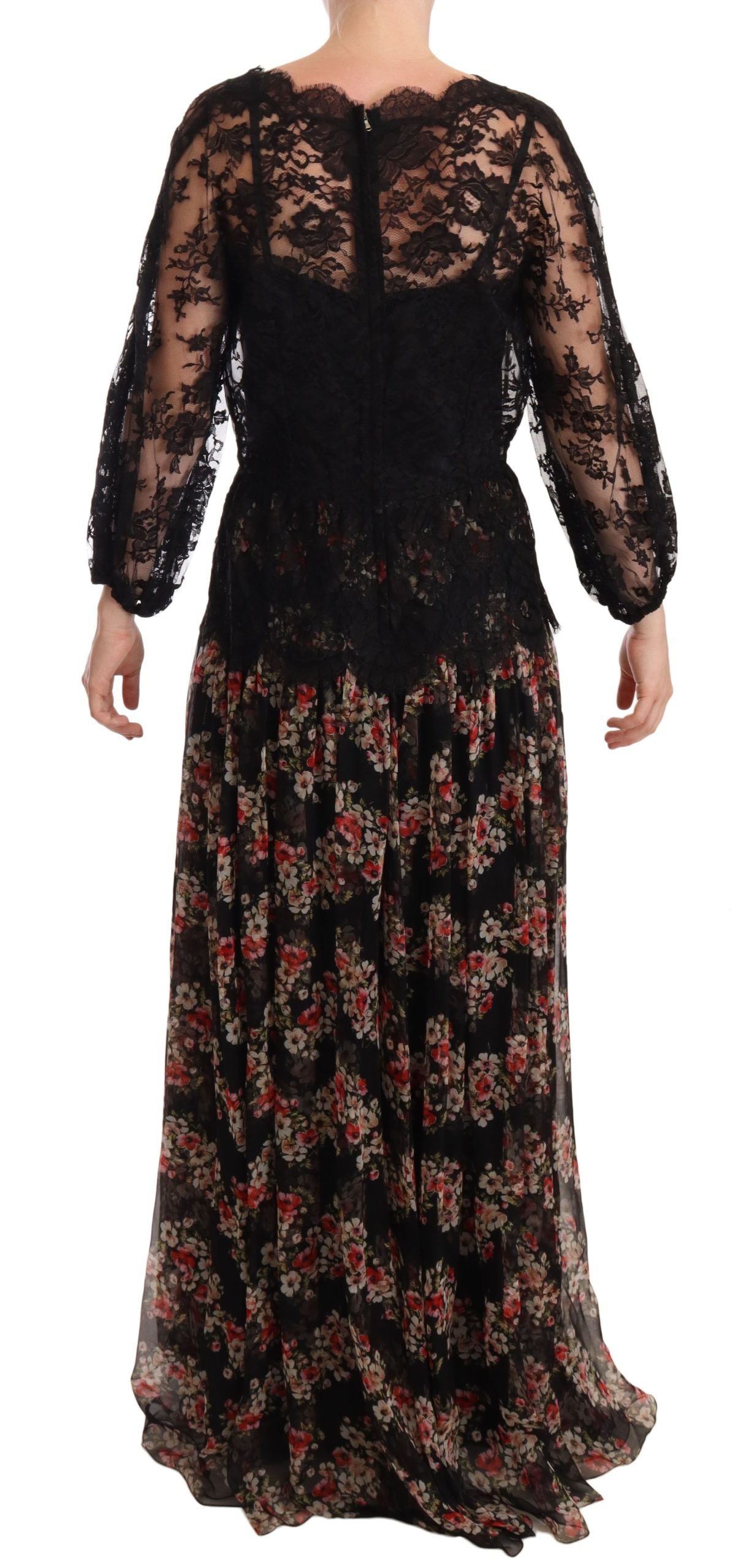 Elegant Lace Floral Maxi Dress with Polka Dots - ventzia