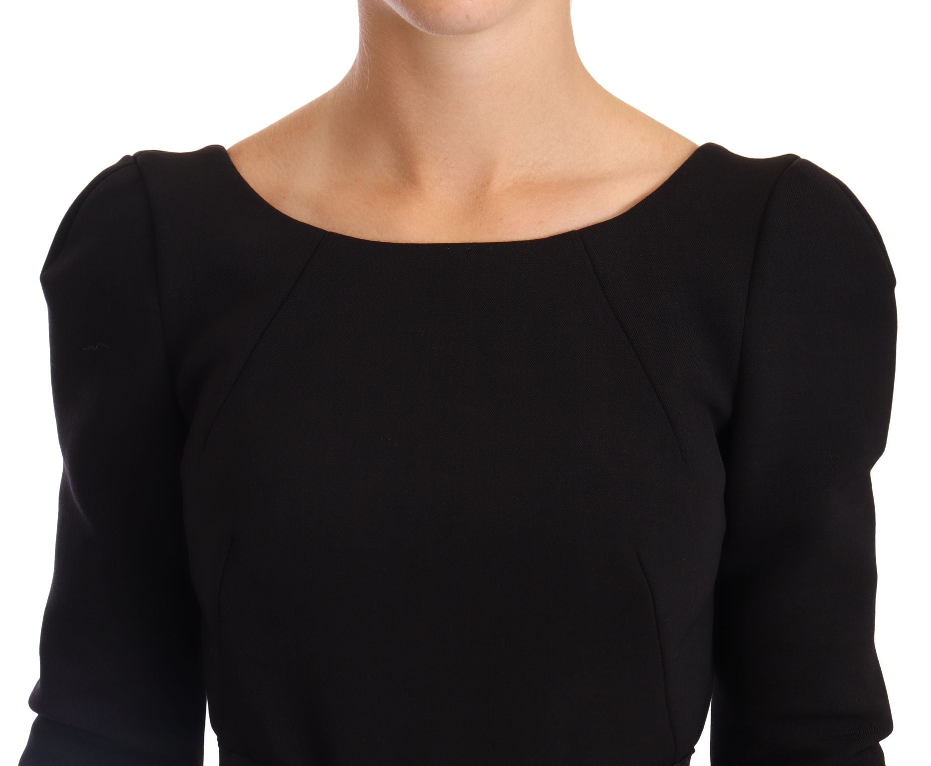 Elegant Black Stretch Sheath Mid-Calf Dress - ventzia