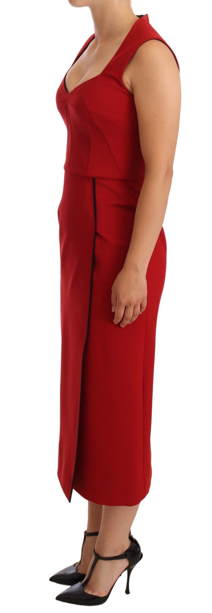 Elegant Sweetheart Midi Dress in Red - ventzia