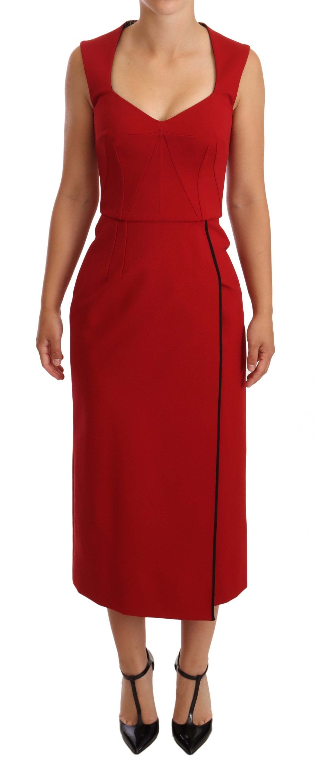 Elegant Sweetheart Midi Dress in Red - ventzia