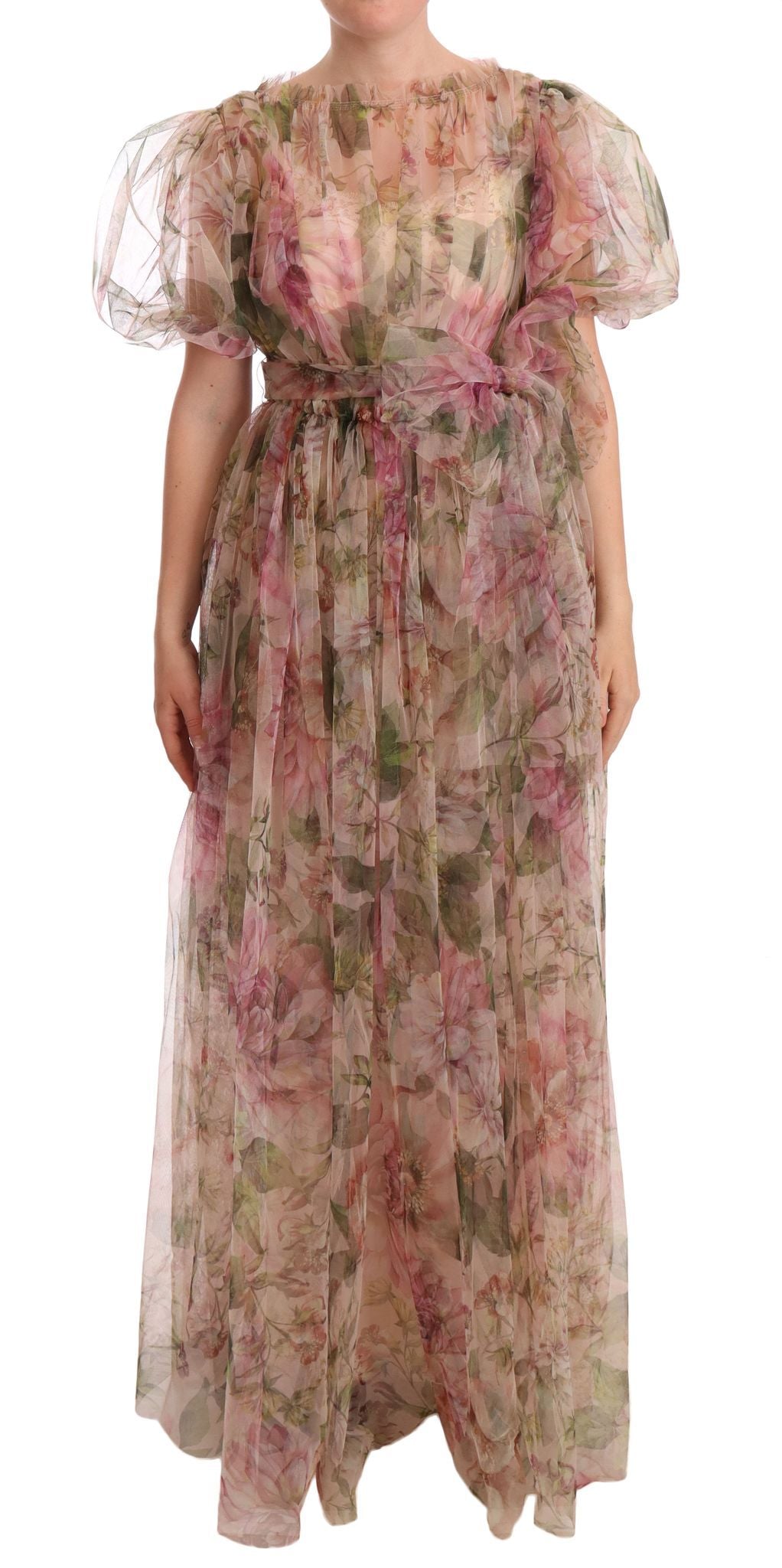 Floral Print Nylon Maxi Dress - ventzia