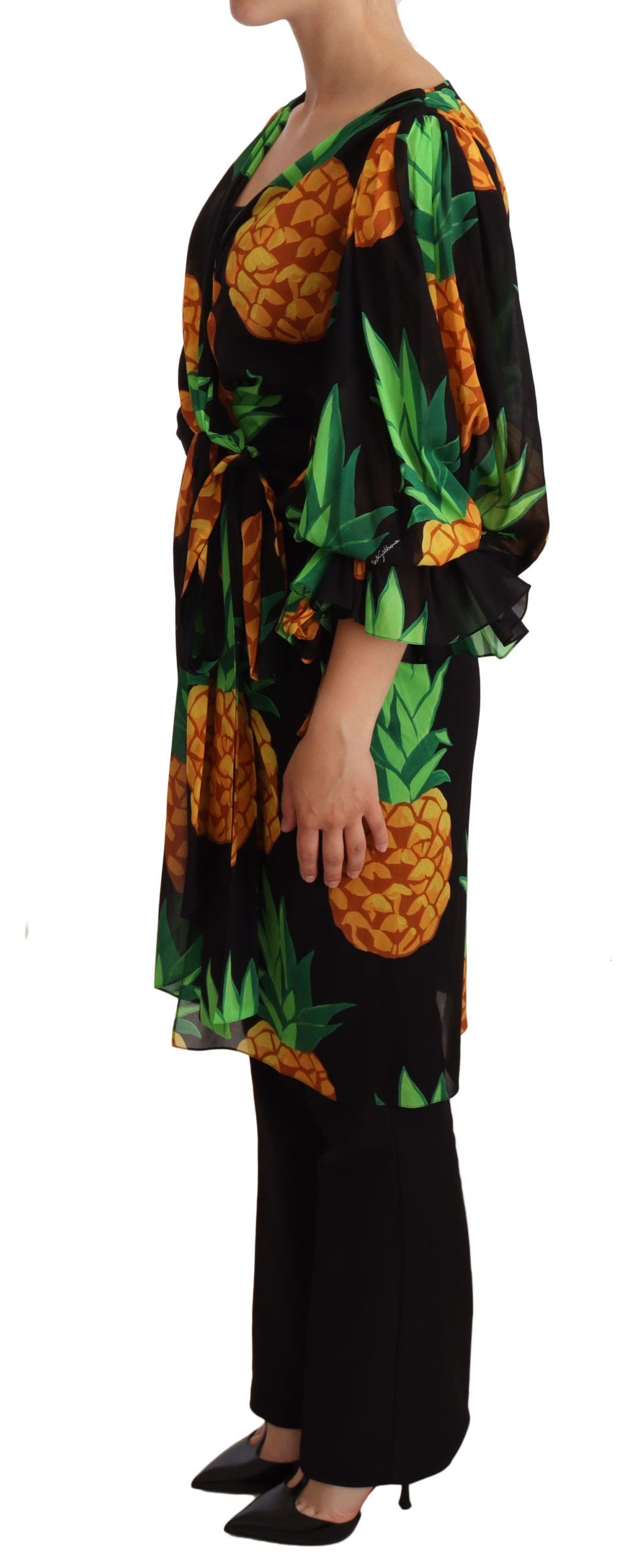 Vibrant Pineapple Draped Wrap Dress - ventzia