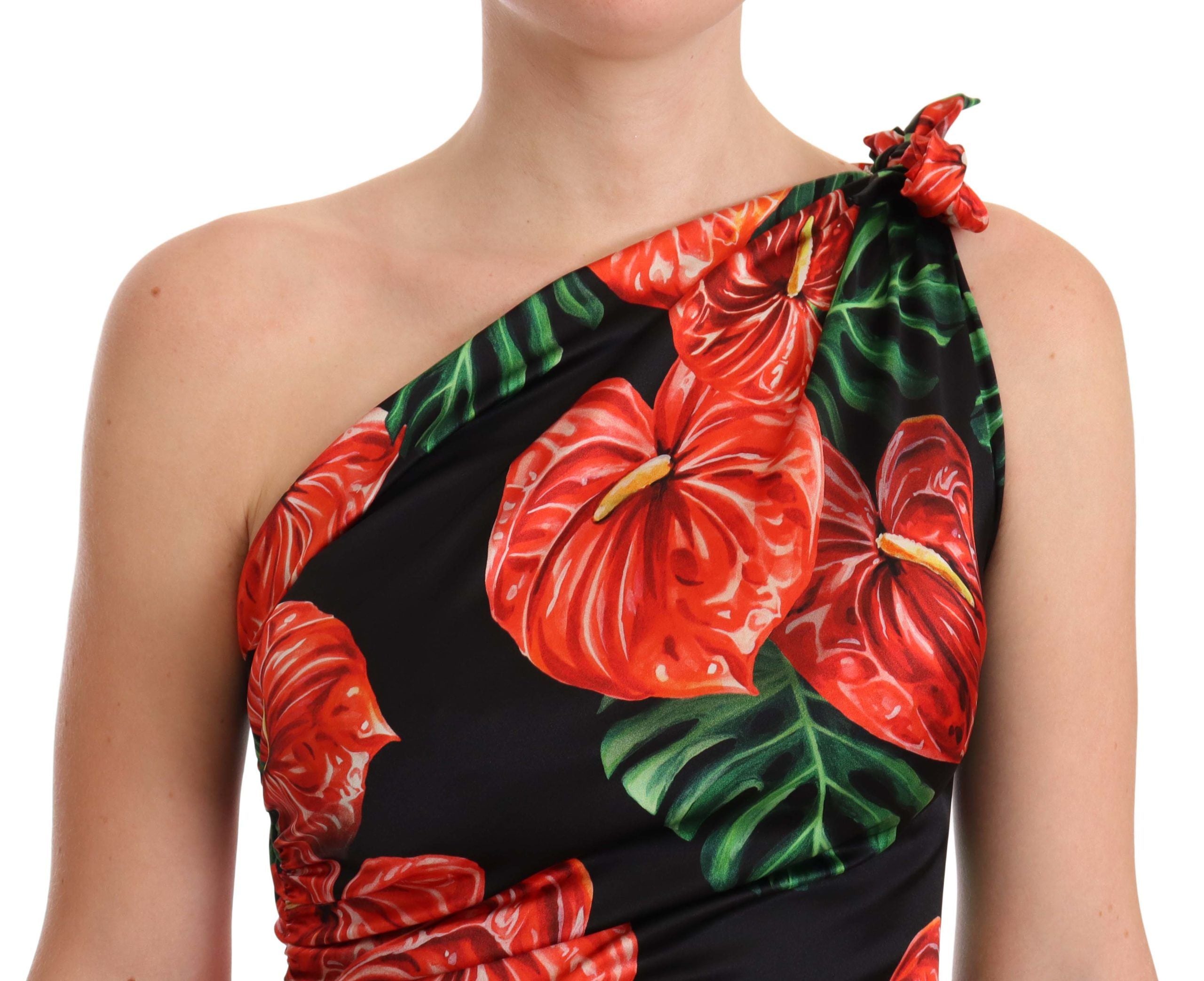 Elegant Floral Silk Draped Dress - ventzia