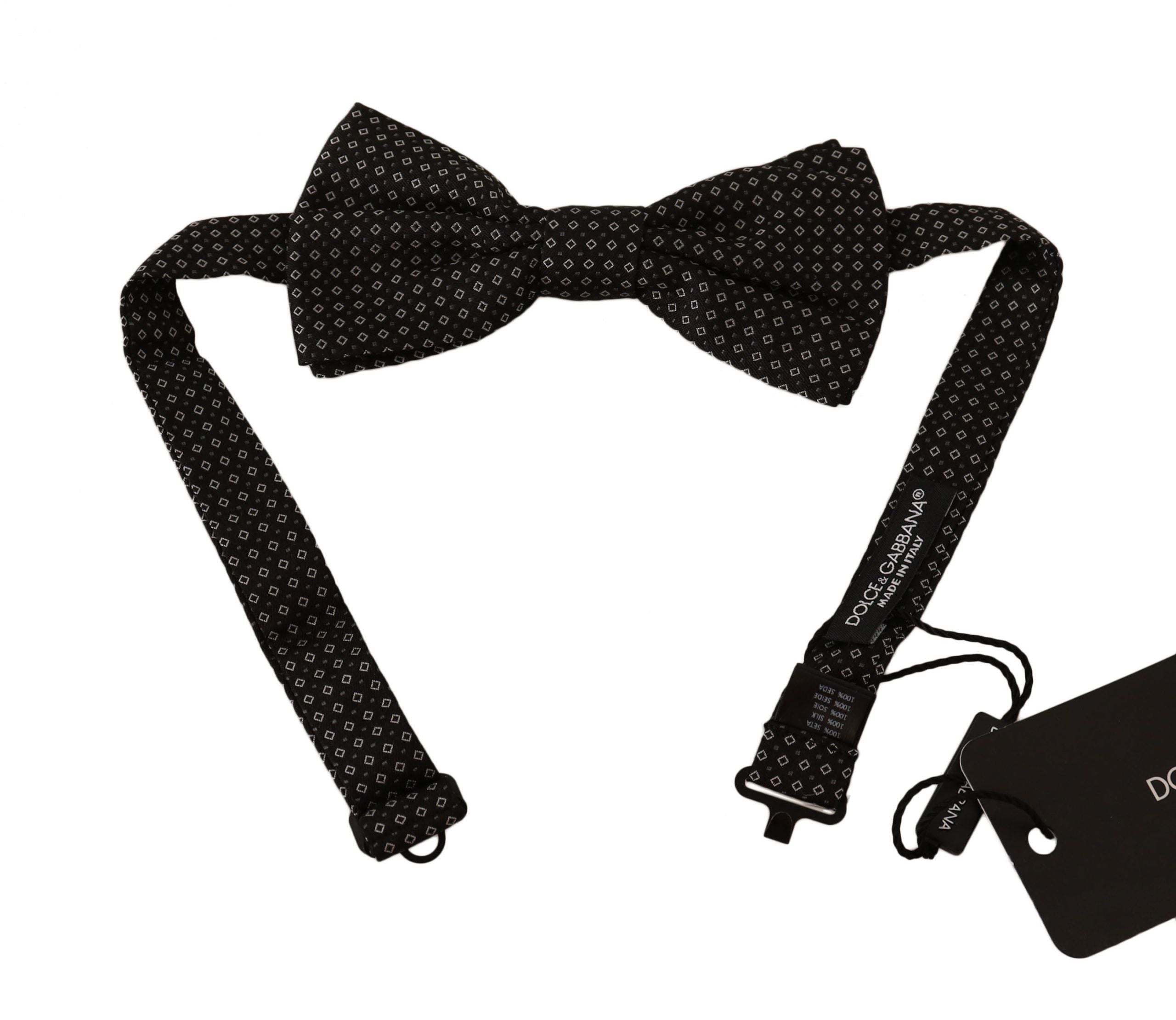 Elegant Black Patterned Silk Bow Tie - ventzia