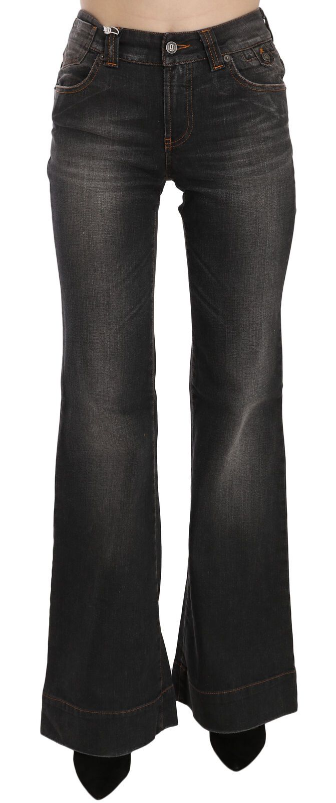 Svelte Mid Waist Flared Black Denim - ventzia