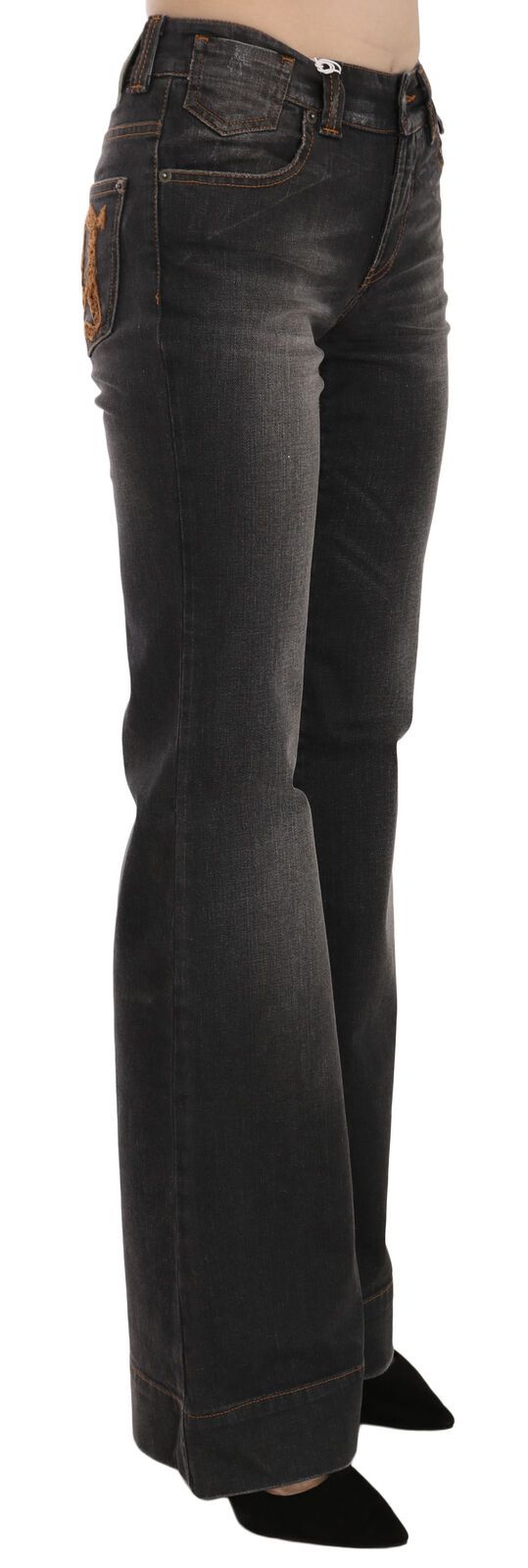 Svelte Mid Waist Flared Black Denim - ventzia