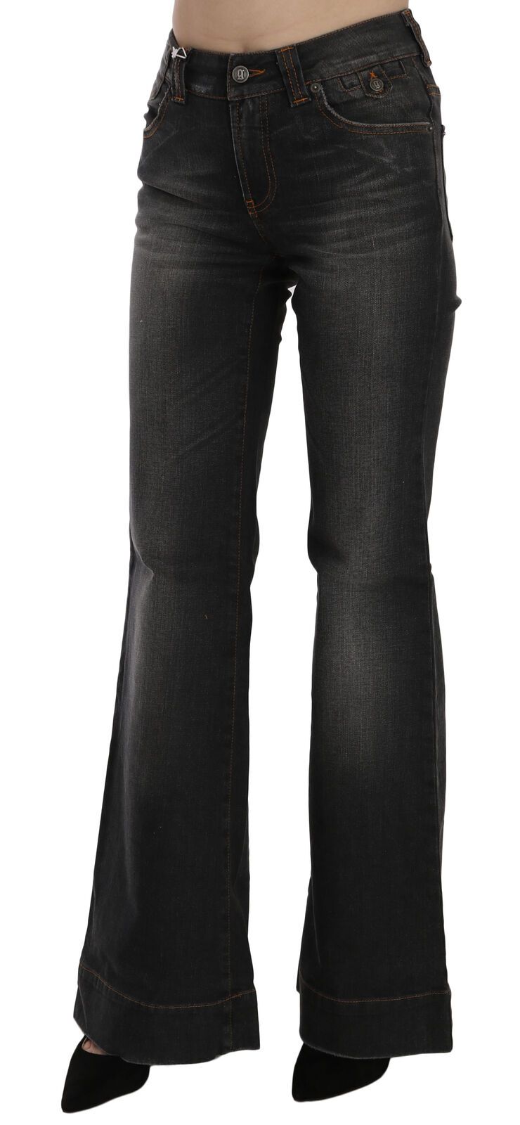Svelte Mid Waist Flared Black Denim - ventzia