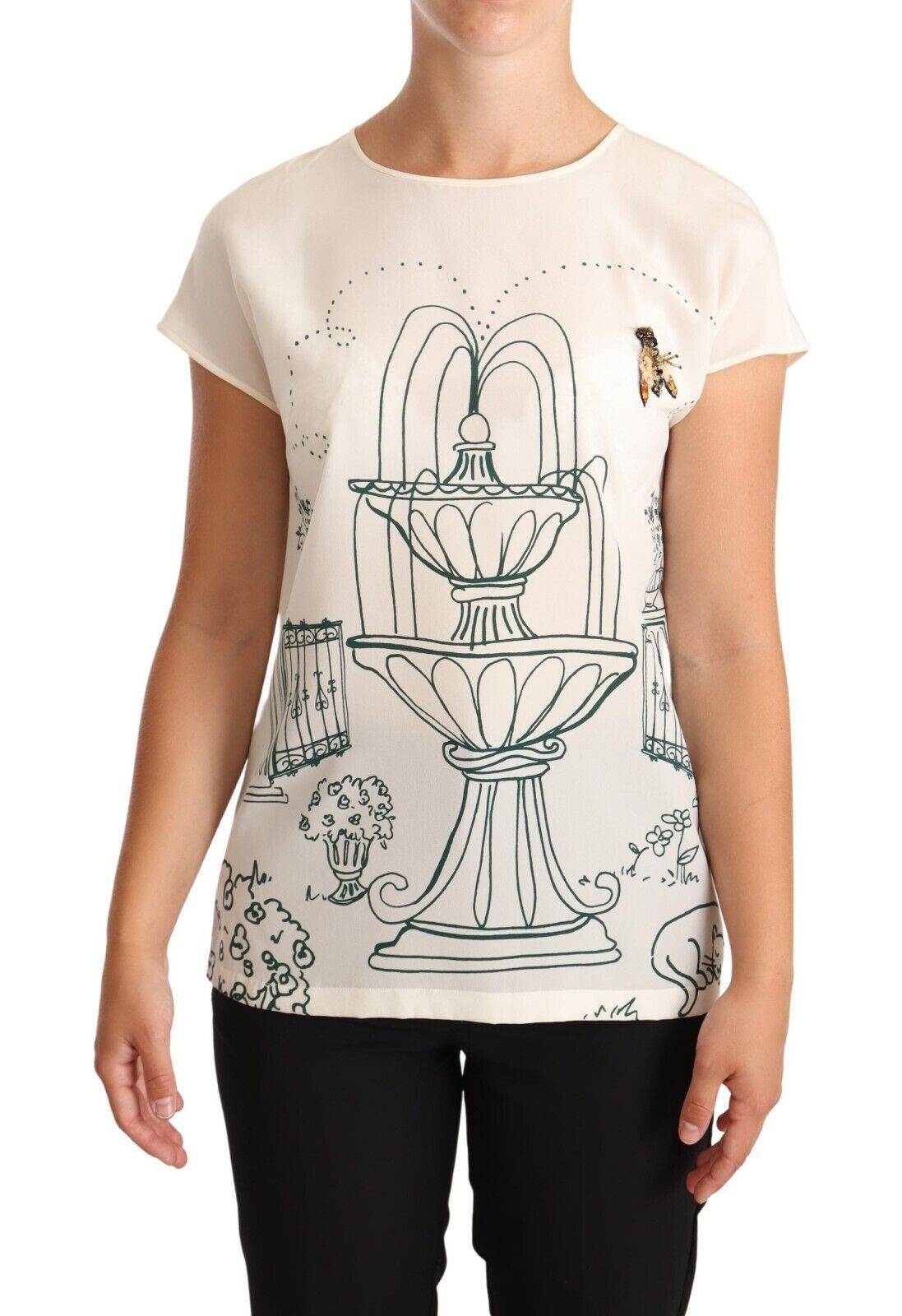 Elegant Silk Botanical Garden Fountain Tee - ventzia