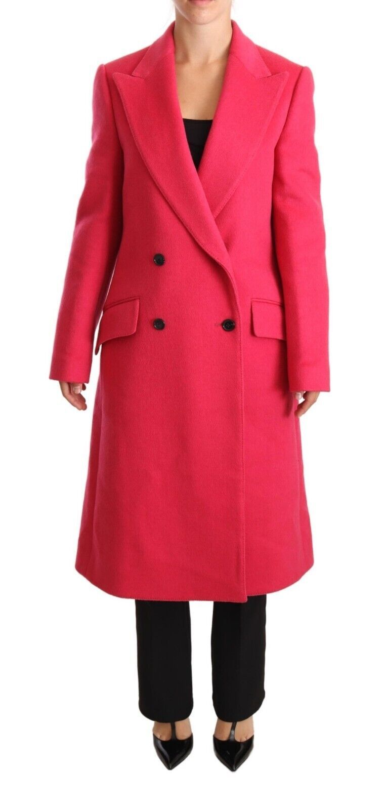 Elegant Pink Wool-Cashmere Coat - ventzia