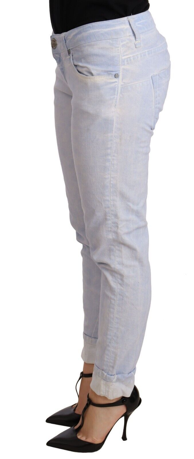 Light Blue Cotton Push Up Denim Jeans - ventzia