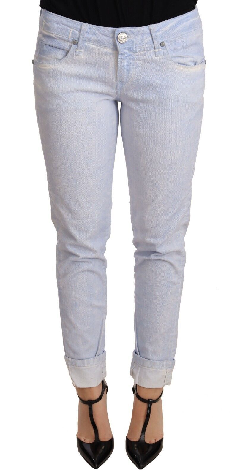 Light Blue Cotton Push Up Denim Jeans - ventzia