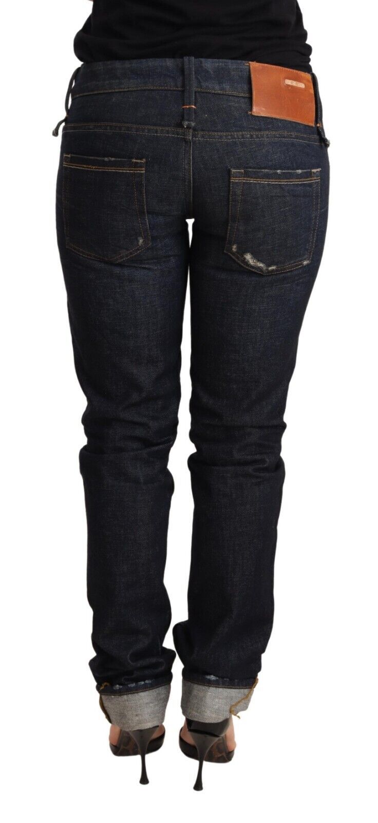 Elegant Low Waist Skinny Dark Blue Jeans - ventzia