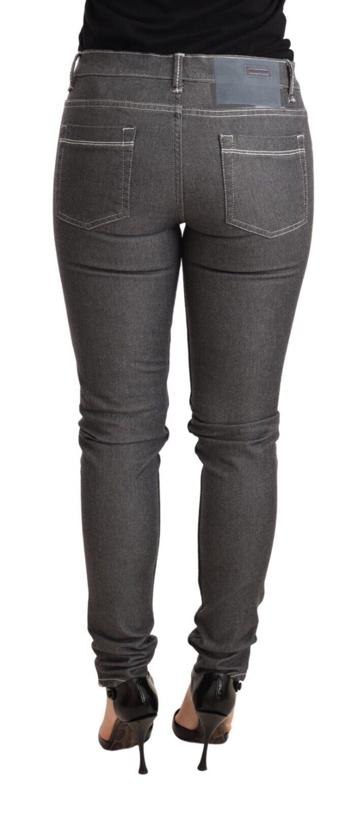 Elegant Gray Mid Waist Skinny Jeans - ventzia