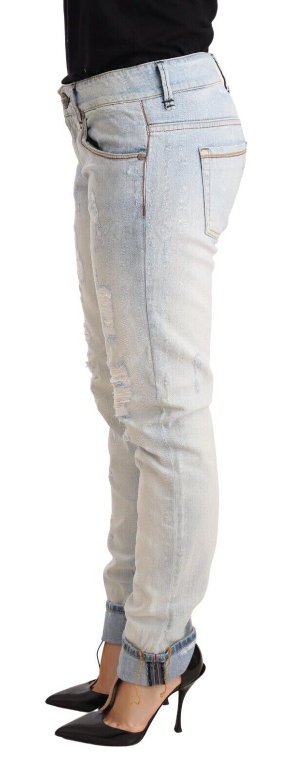 Chic Light-Blue Folded Hem Denim Jeans - ventzia