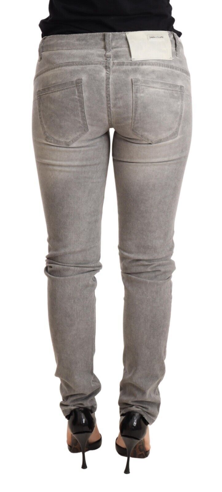Chic Gray Washed Slim Fit Cotton Jeans - ventzia