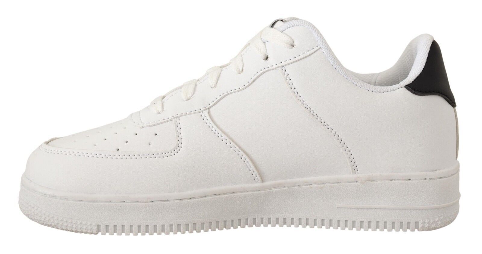 White Leather Perforated Lace Up Sneakers Casual Men Shoes - ventzia
