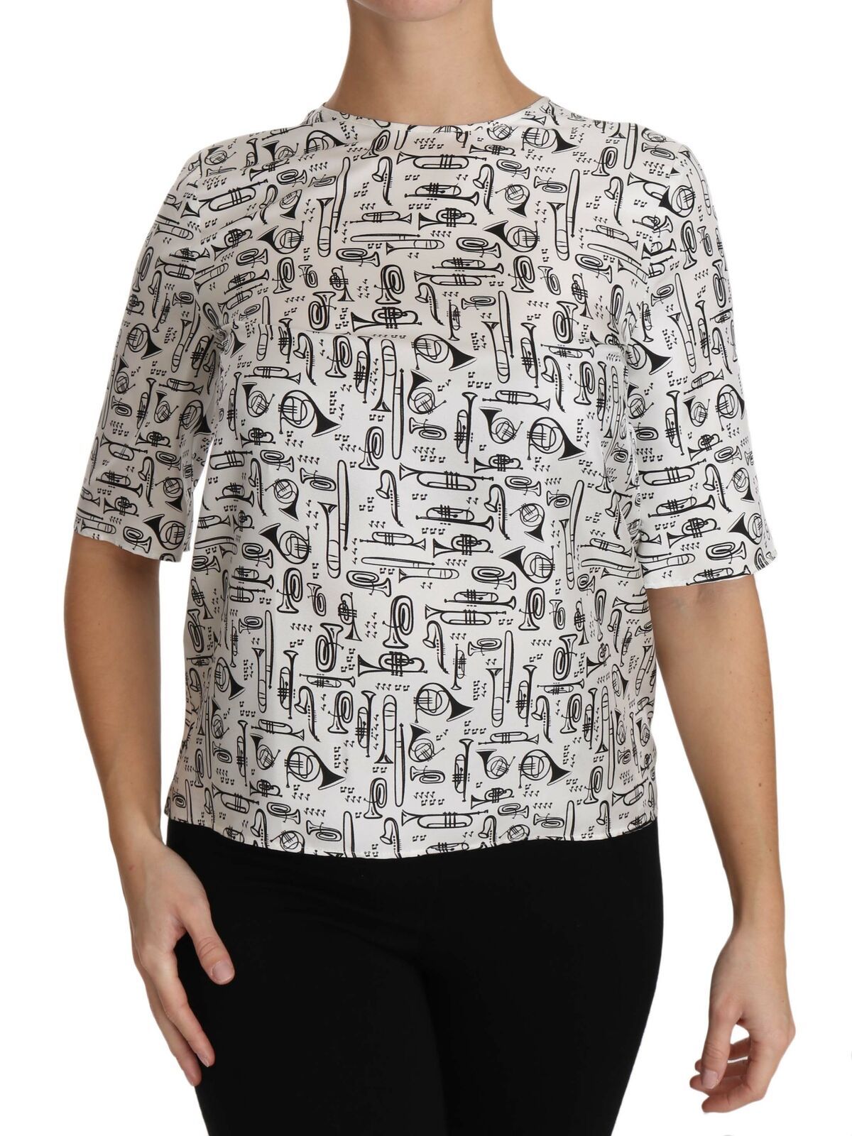 Elegant Trumpet Print Silk Blouse Top - ventzia