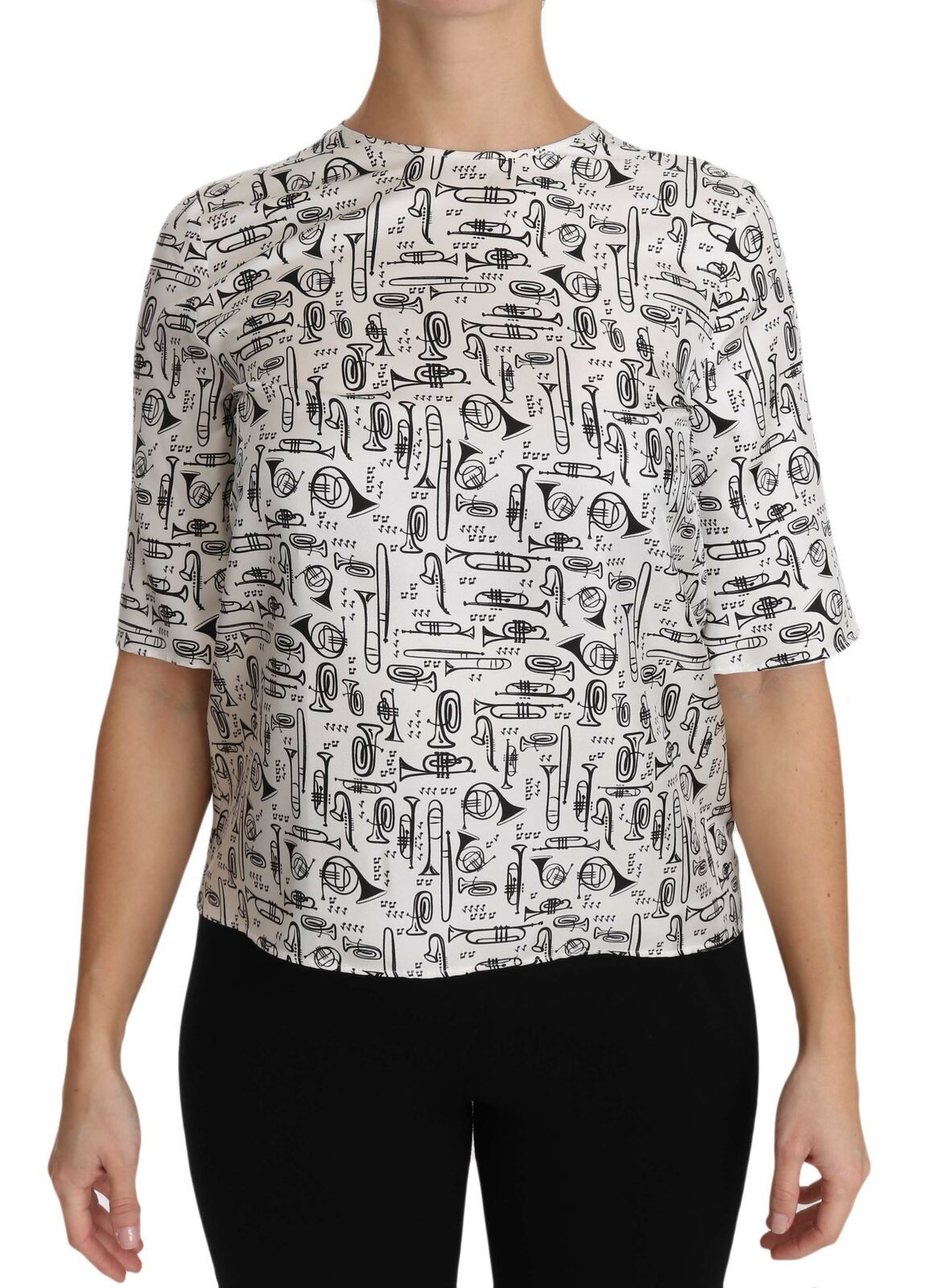Elegant Trumpet Print Silk Blouse Top - ventzia