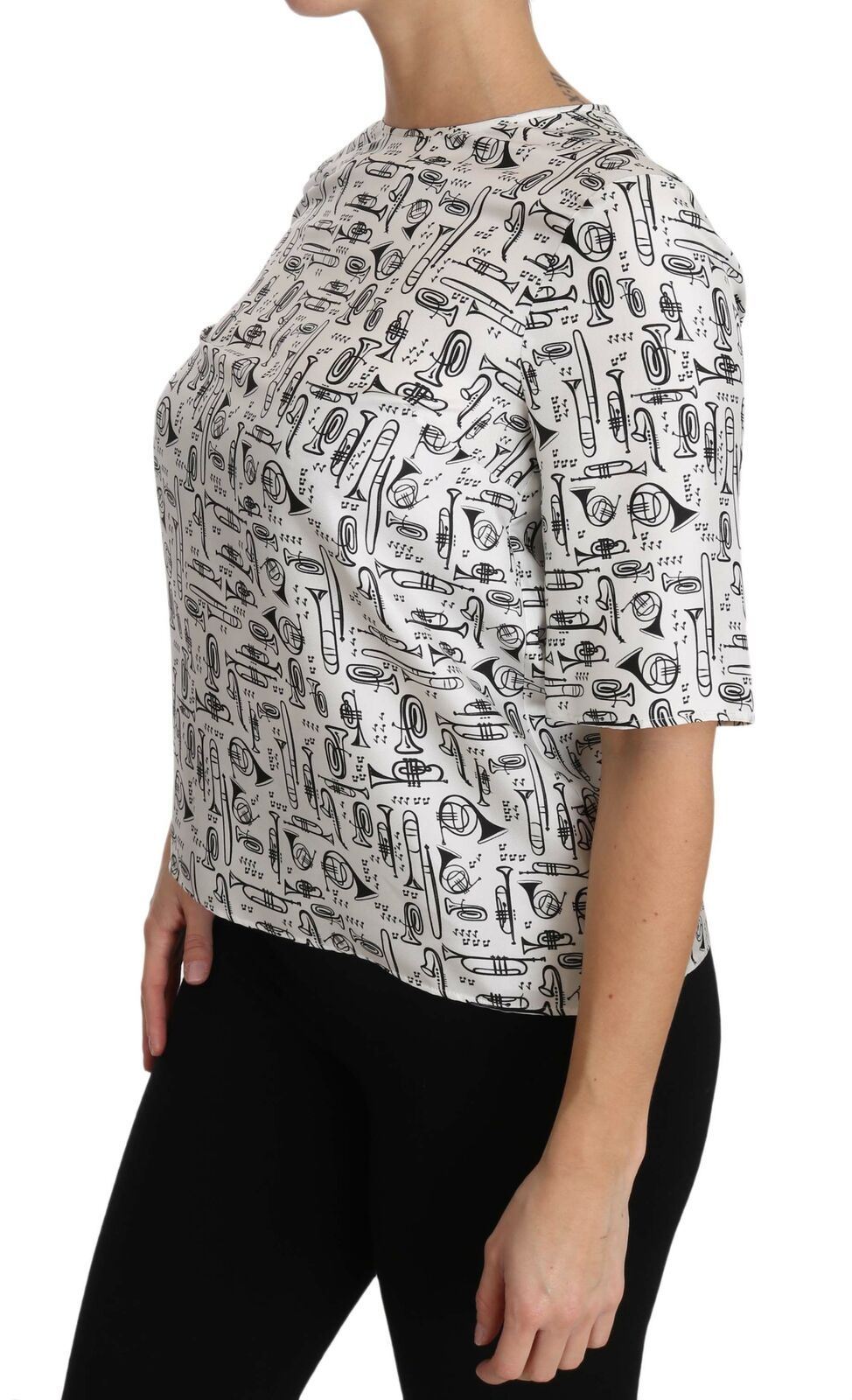 Elegant Trumpet Print Silk Blouse Top - ventzia