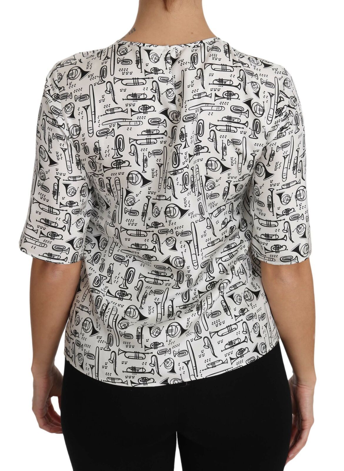 Elegant Trumpet Print Silk Blouse Top - ventzia