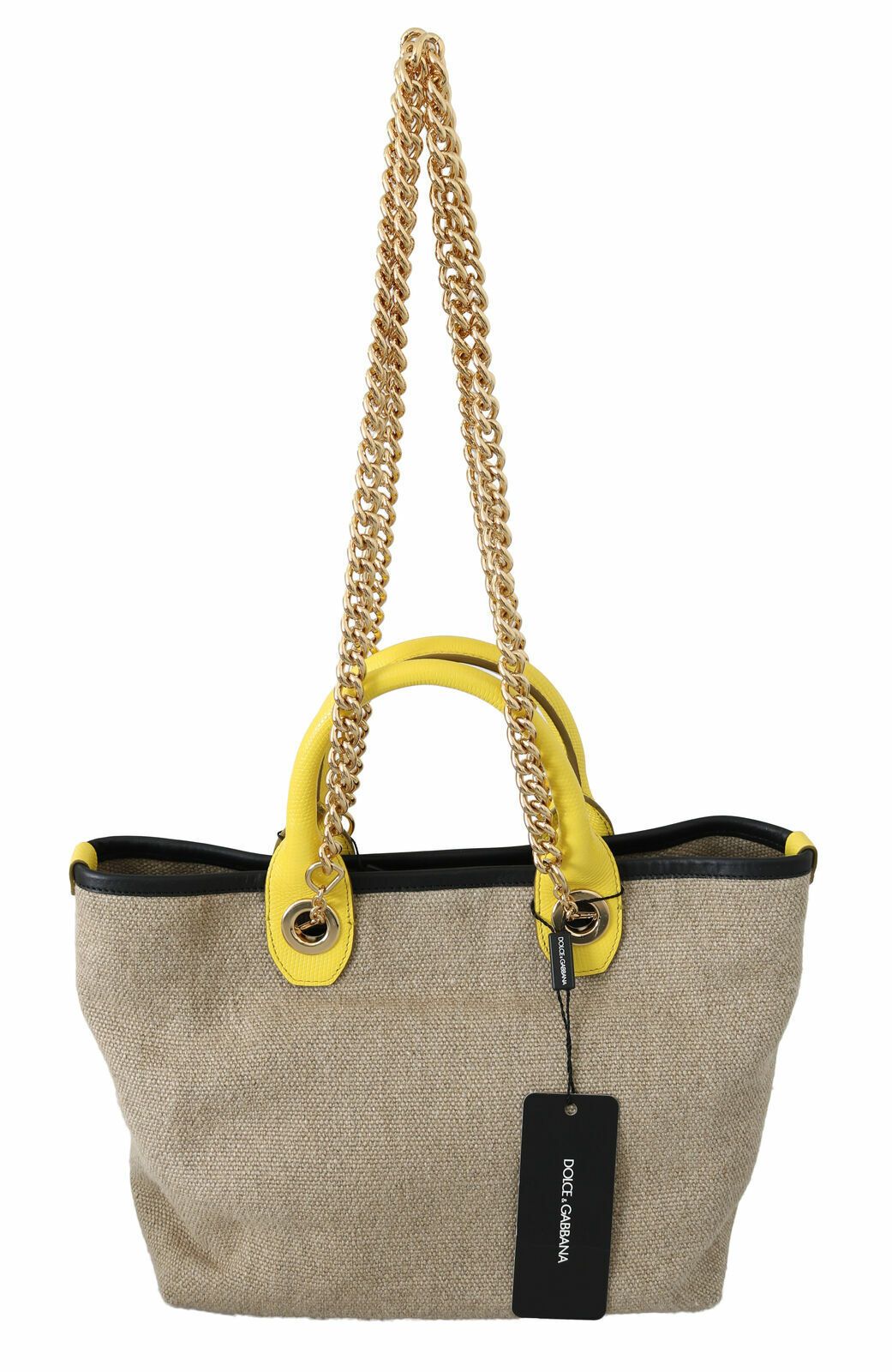 Beige Linen-Calf Tote with Gold Chain - ventzia