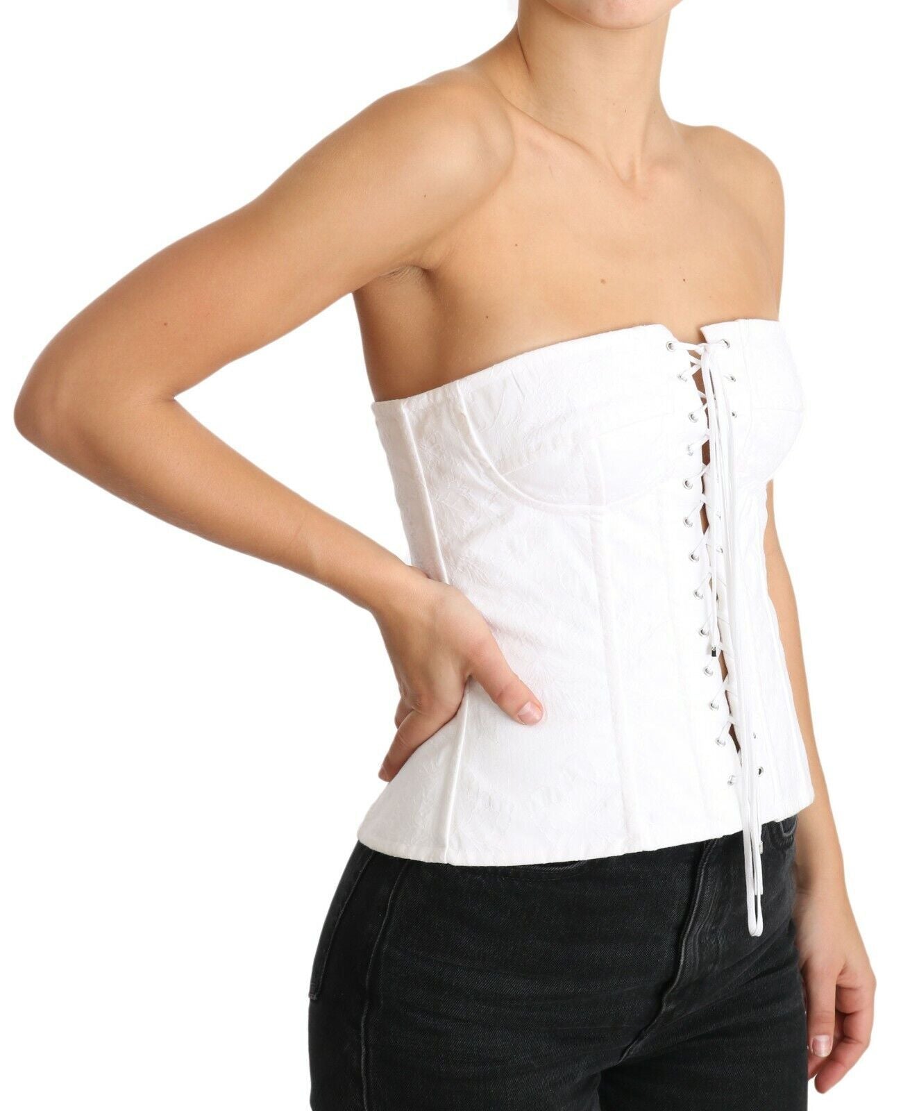 Elegant White Strapless Corset Top - ventzia