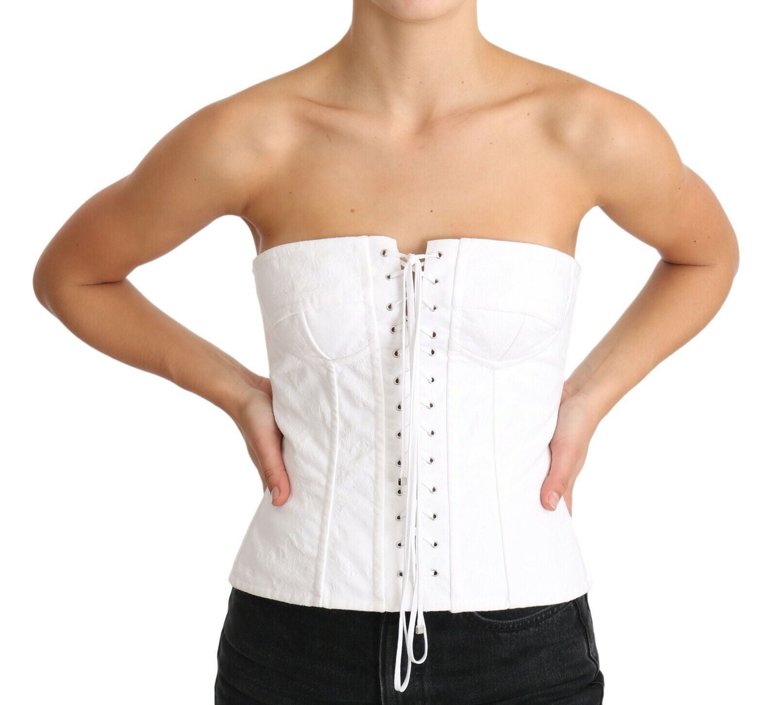 Elegant White Strapless Corset Top - ventzia