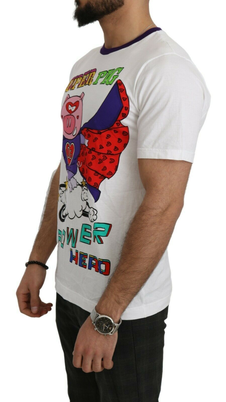 Chic White Cotton Pig Motif Tee - ventzia