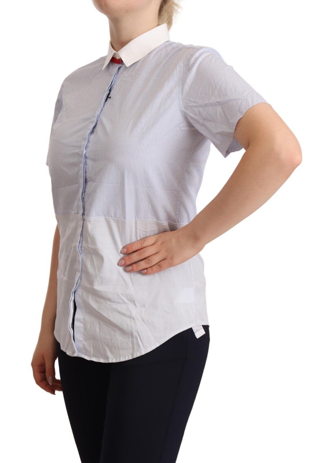 Light Blue Cotton Short Sleeves Collared Polo Top - ventzia