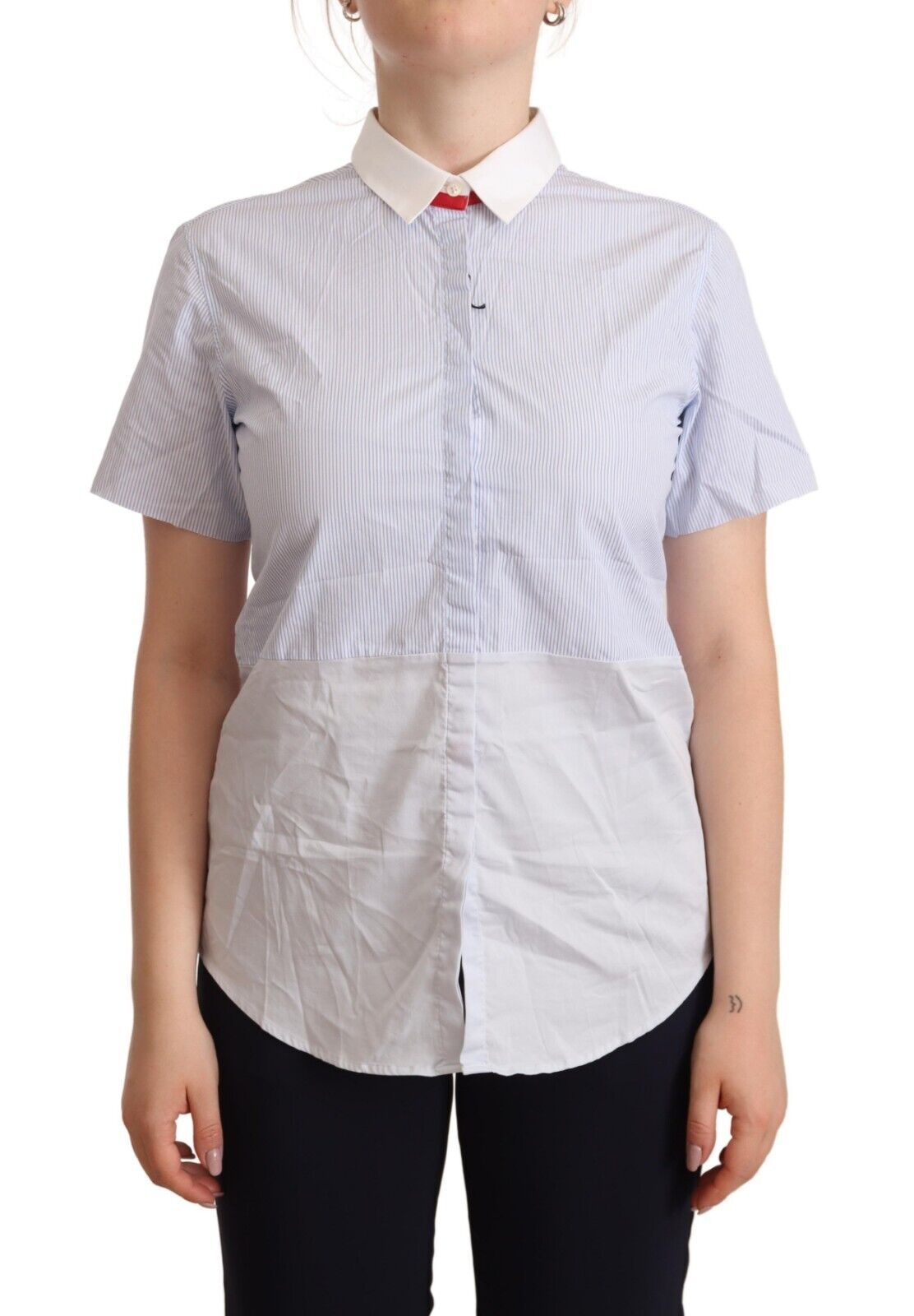 Light Blue Cotton Short Sleeves Collared Polo Top - ventzia