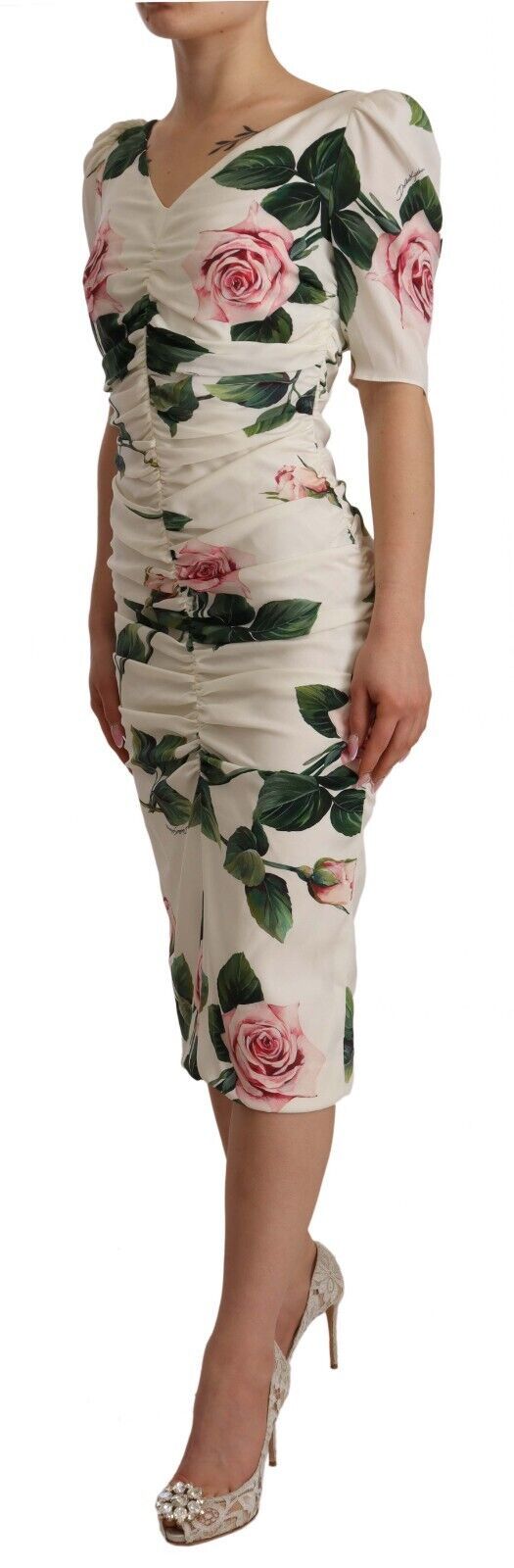 Elegant White Floral Sheath Dress - ventzia