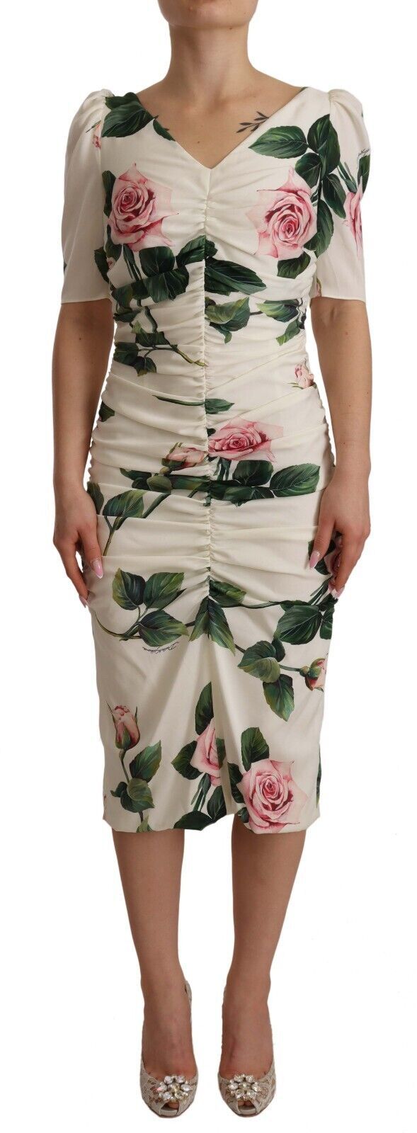 Elegant White Floral Sheath Dress - ventzia