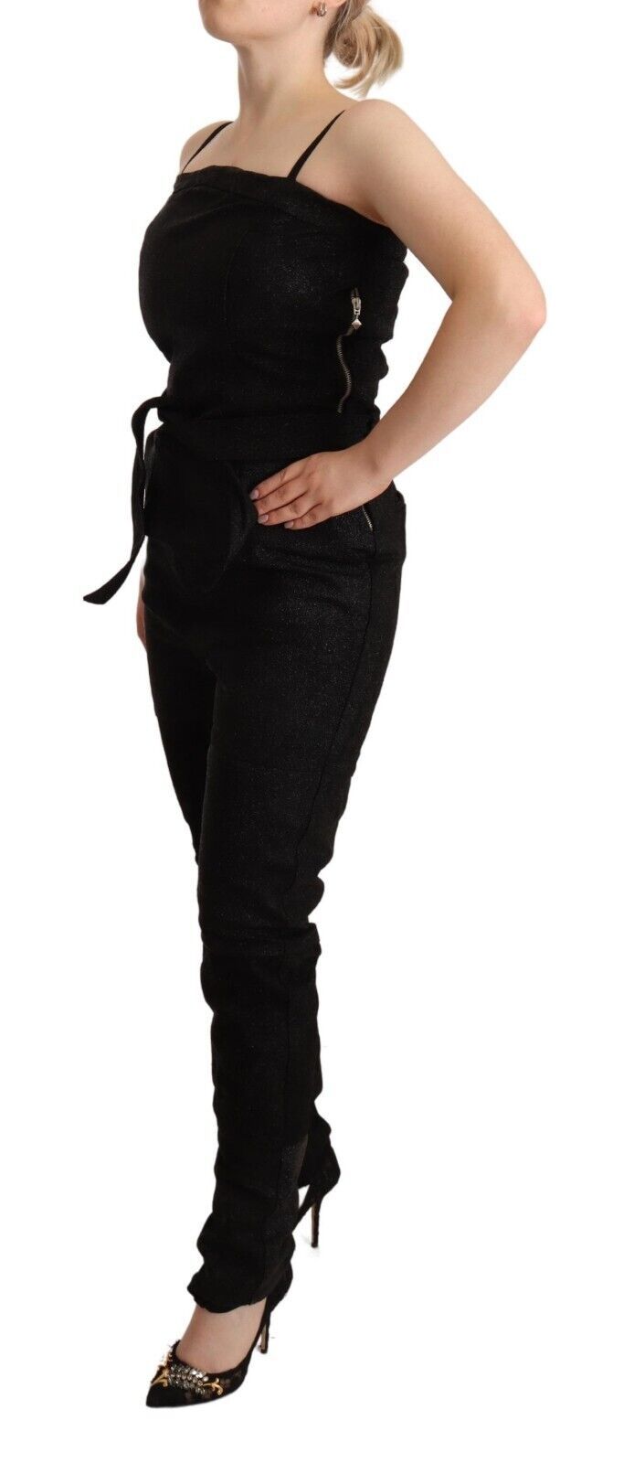 Elegant Sleeveless Jumpsuit Dress in Black - ventzia