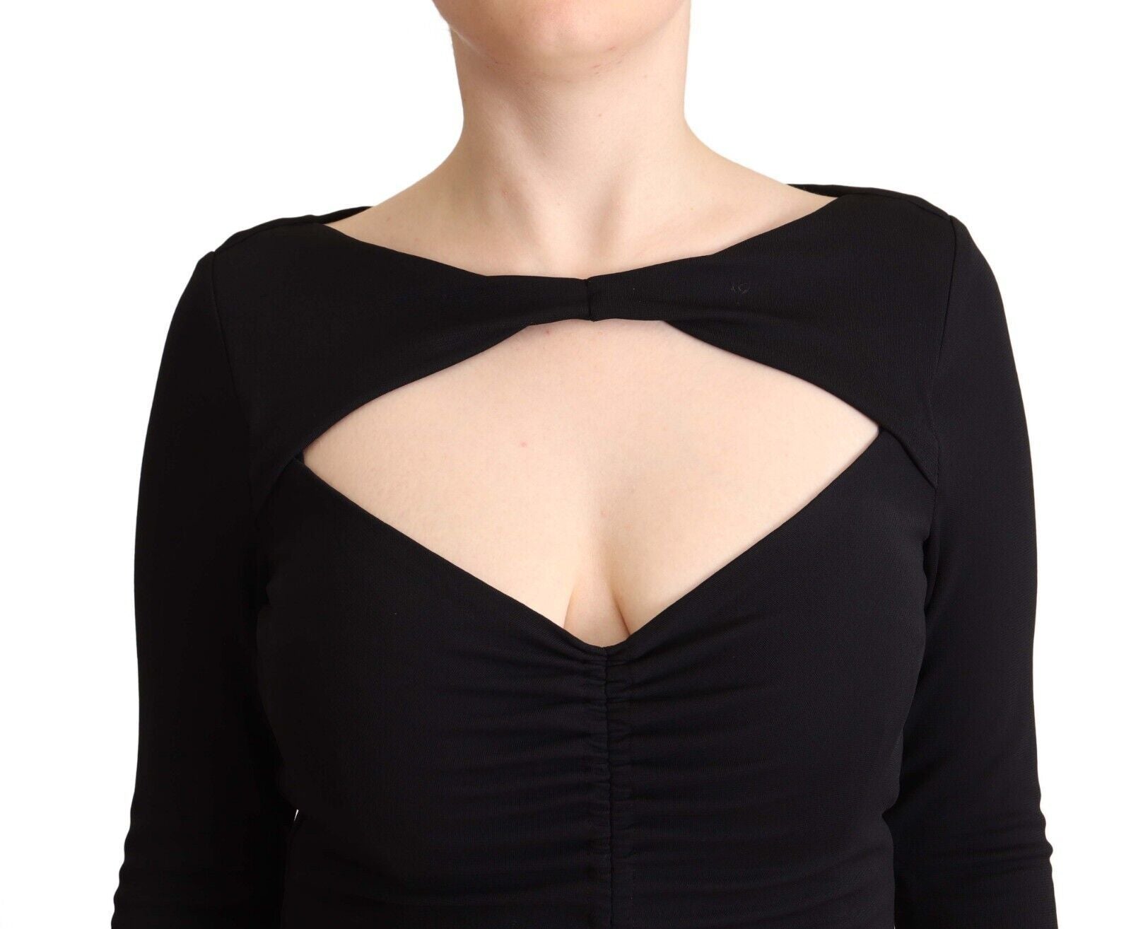 Elegant Black Nylon Stretch Maxi Dress - ventzia