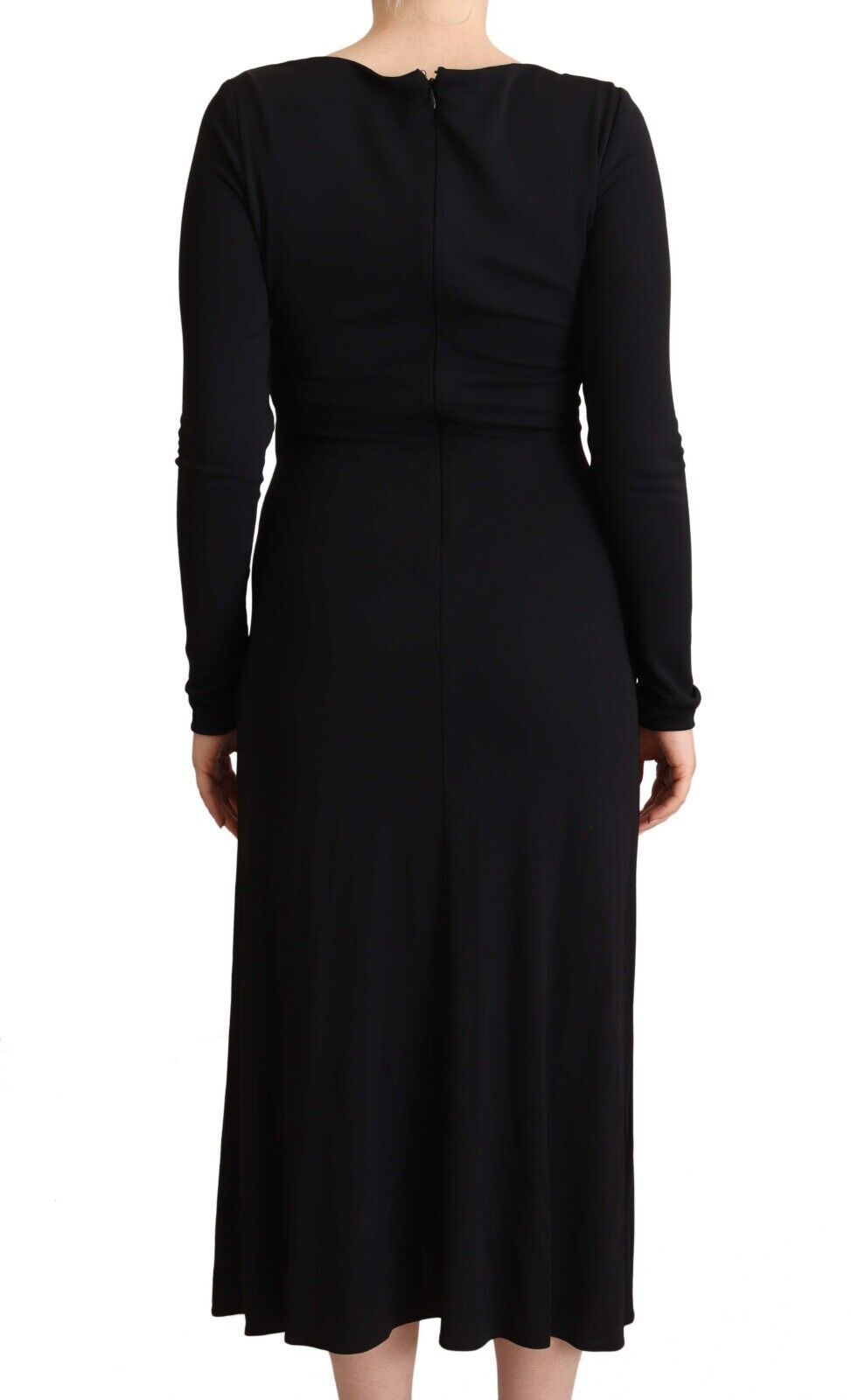 Elegant Black Nylon Stretch Maxi Dress - ventzia