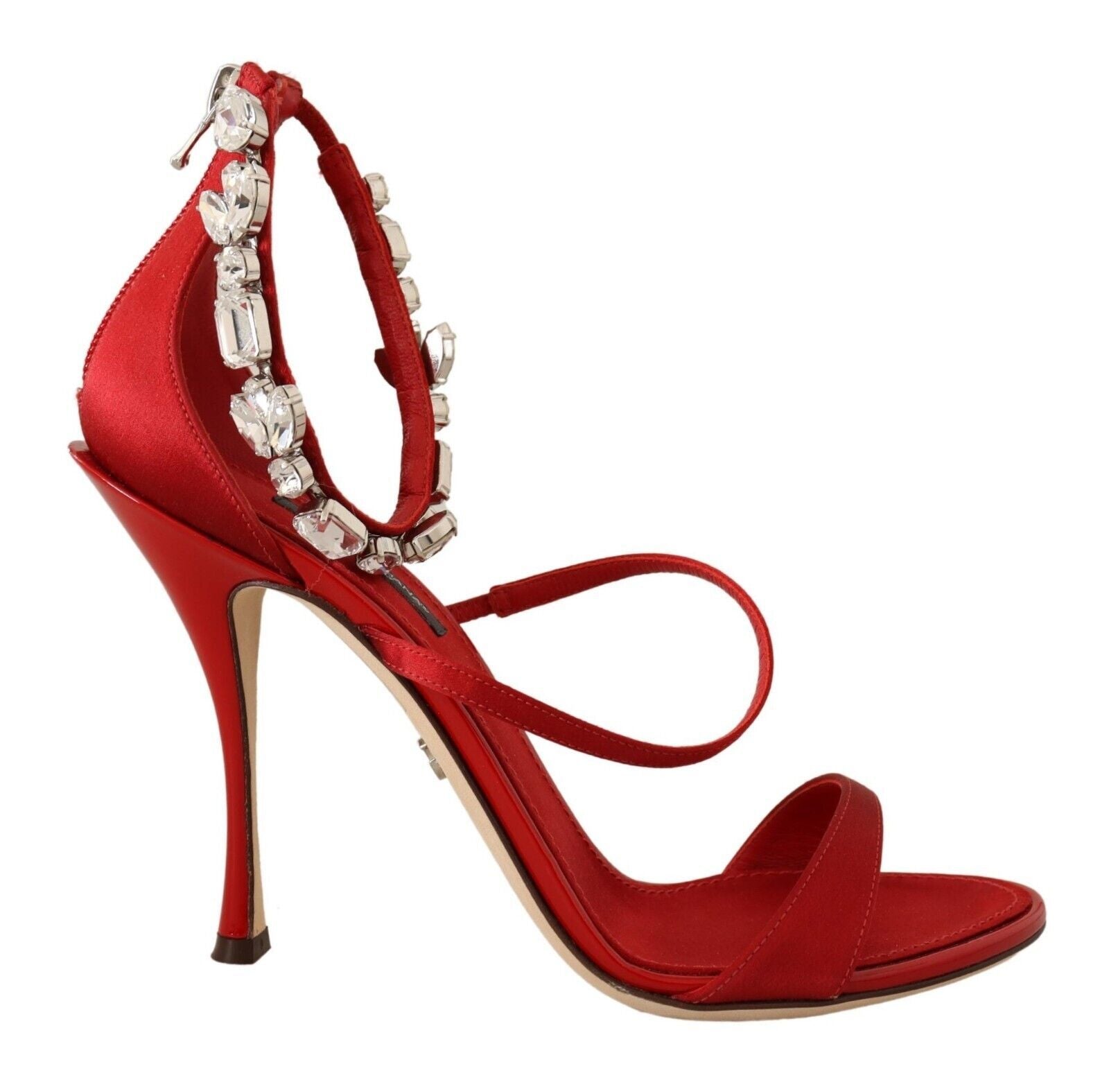 Red Crystal-Embellished Heel Sandals - ventzia