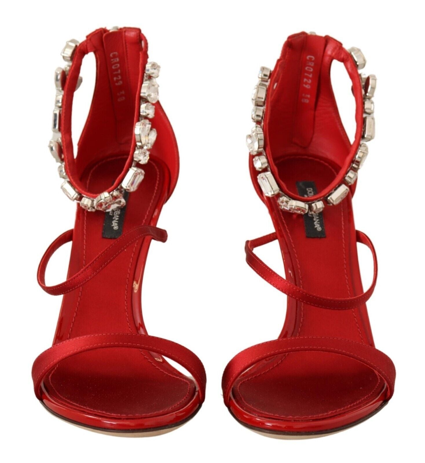 Red Crystal-Embellished Heel Sandals - ventzia