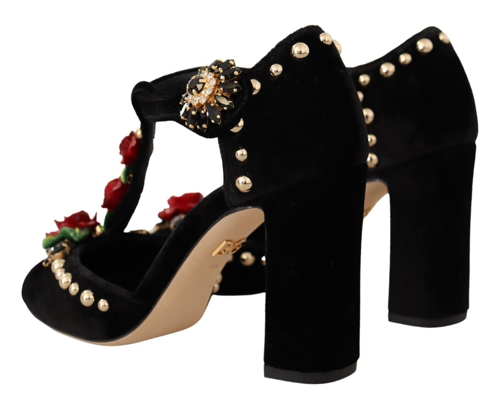 Black Mary Jane Pumps Roses Crystals Shoes - ventzia
