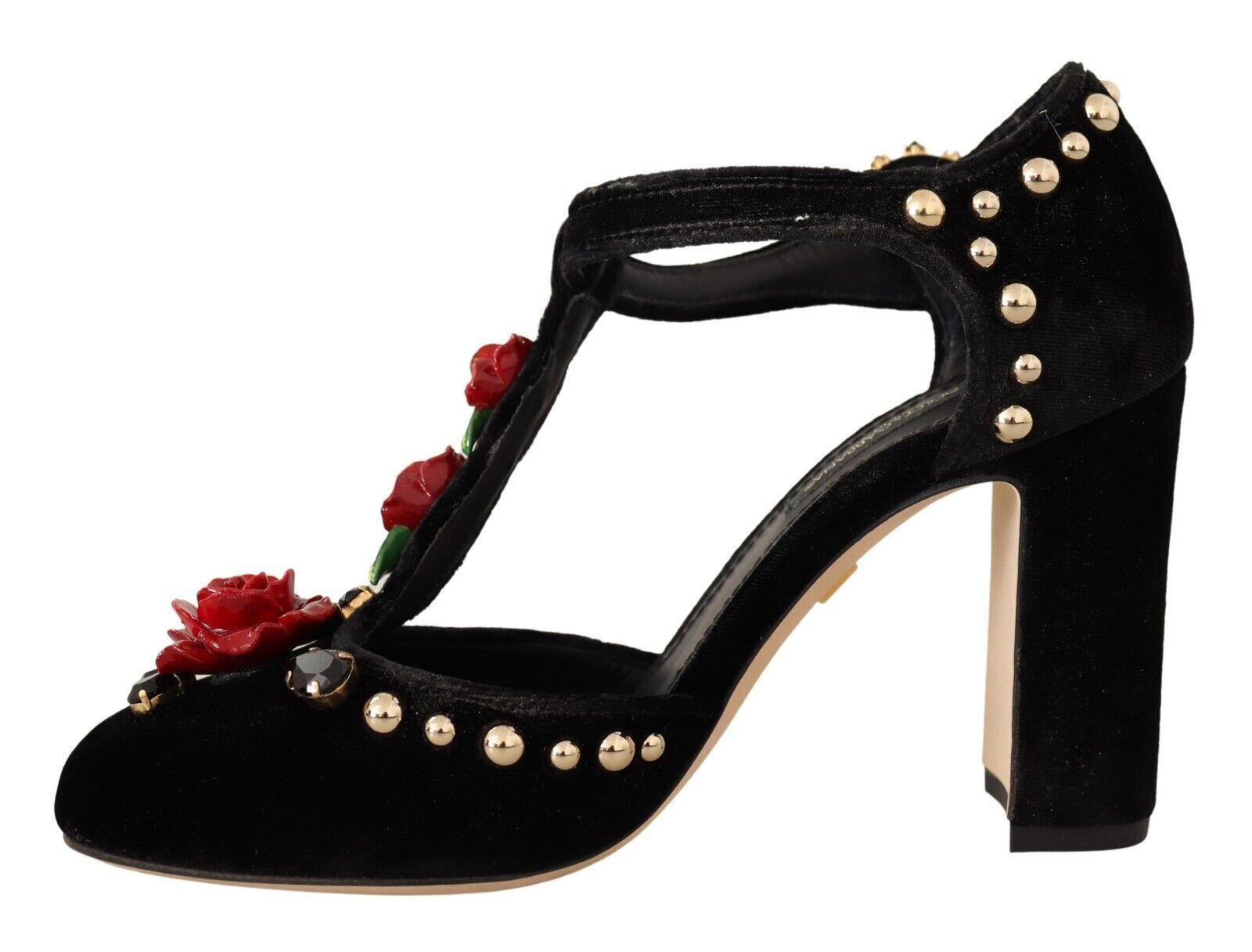 Black Mary Jane Pumps Roses Crystals Shoes - ventzia