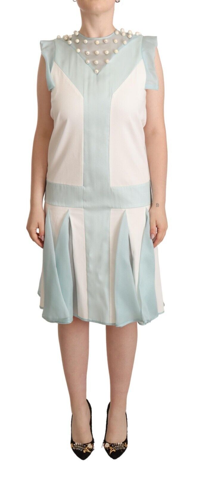 Embroidered Pearl Shift Dress Distinction - ventzia