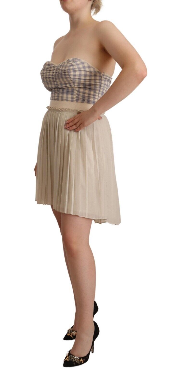 Chic Beige Strapless A-Line Dress - ventzia