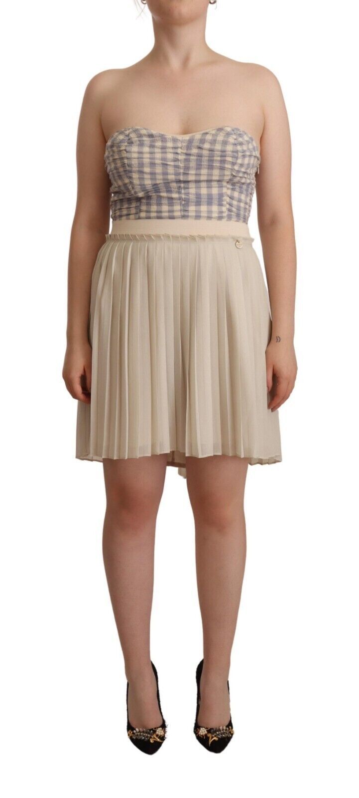 Chic Beige Strapless A-Line Dress - ventzia