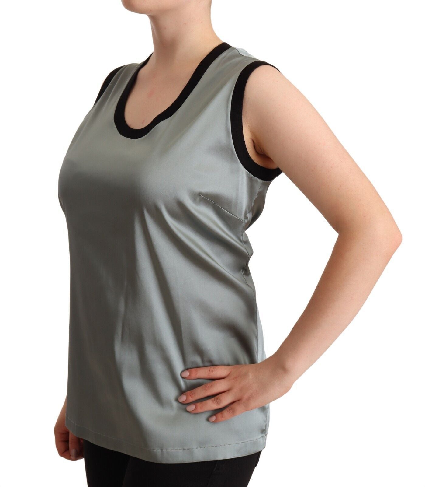 Elegant Silver Sleeveless Blouse - ventzia