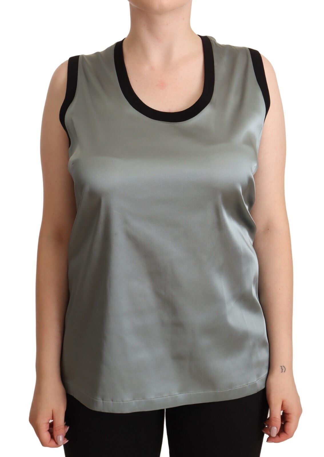 Elegant Silver Sleeveless Blouse - ventzia