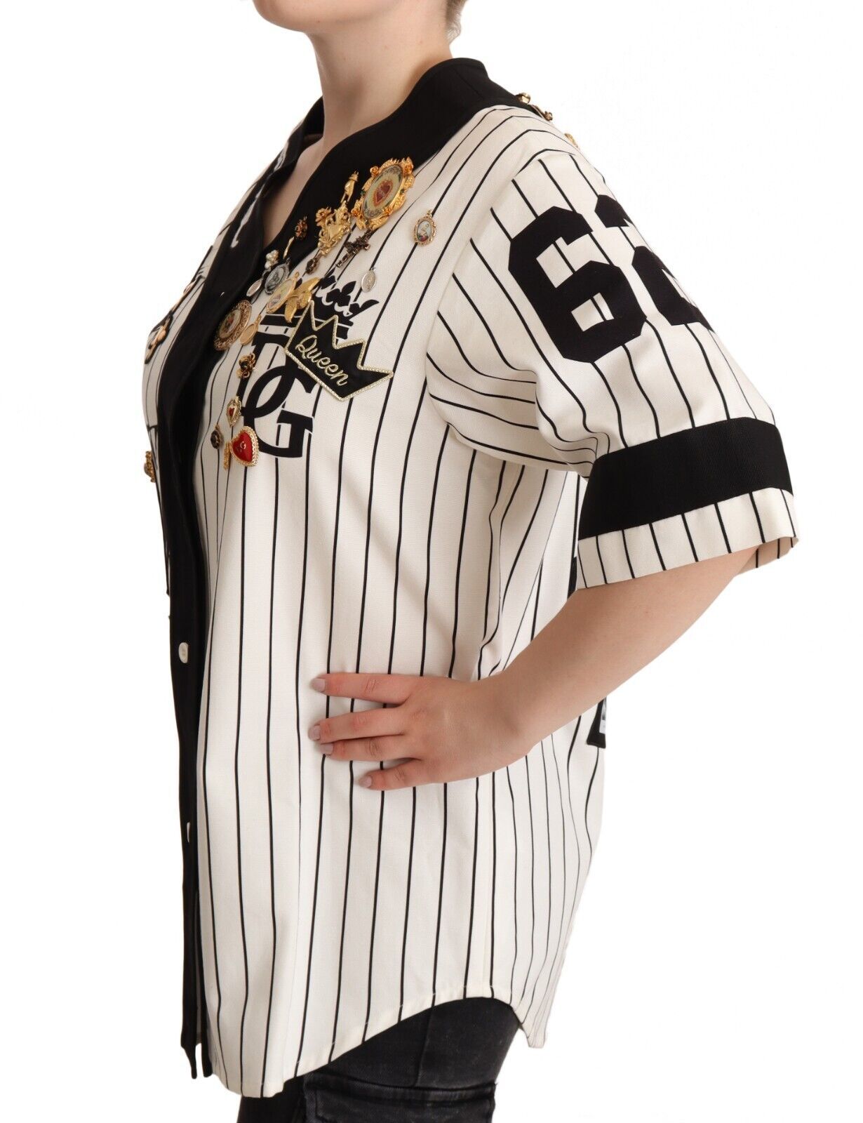 Elegant Striped V-Neck Blouse with Charms - ventzia