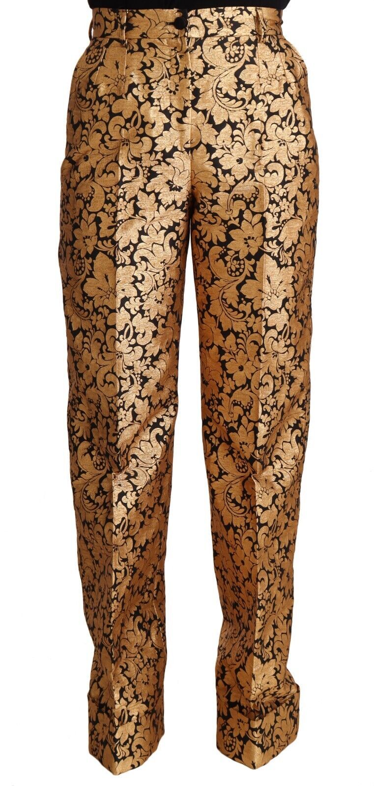 Elegant Floral Jacquard High Waist Trousers - ventzia
